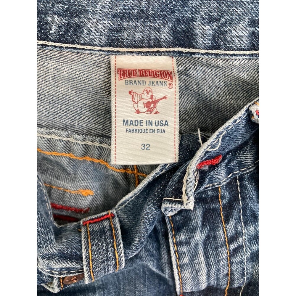 True Religion Jeans Cut Off Shorts Mens 32 Denim Fray Hem Jorts Blue - Picture 5 of 11